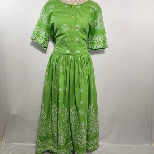 BFA Classics Women Size Large Green Paisley Print Front Button Cotton Maxi Dress